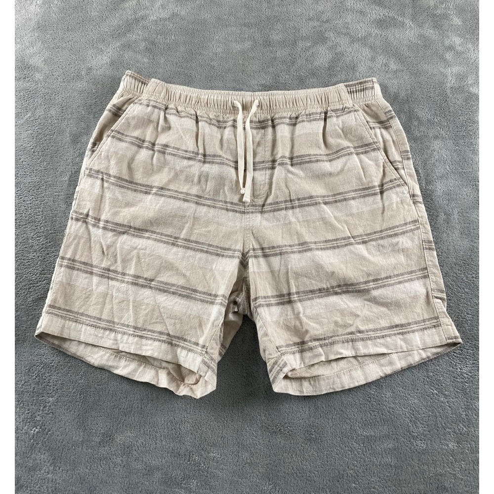 Old Navy Mens Jogger Shorts Large Beige Striped Linen Blend Elastic Waist L